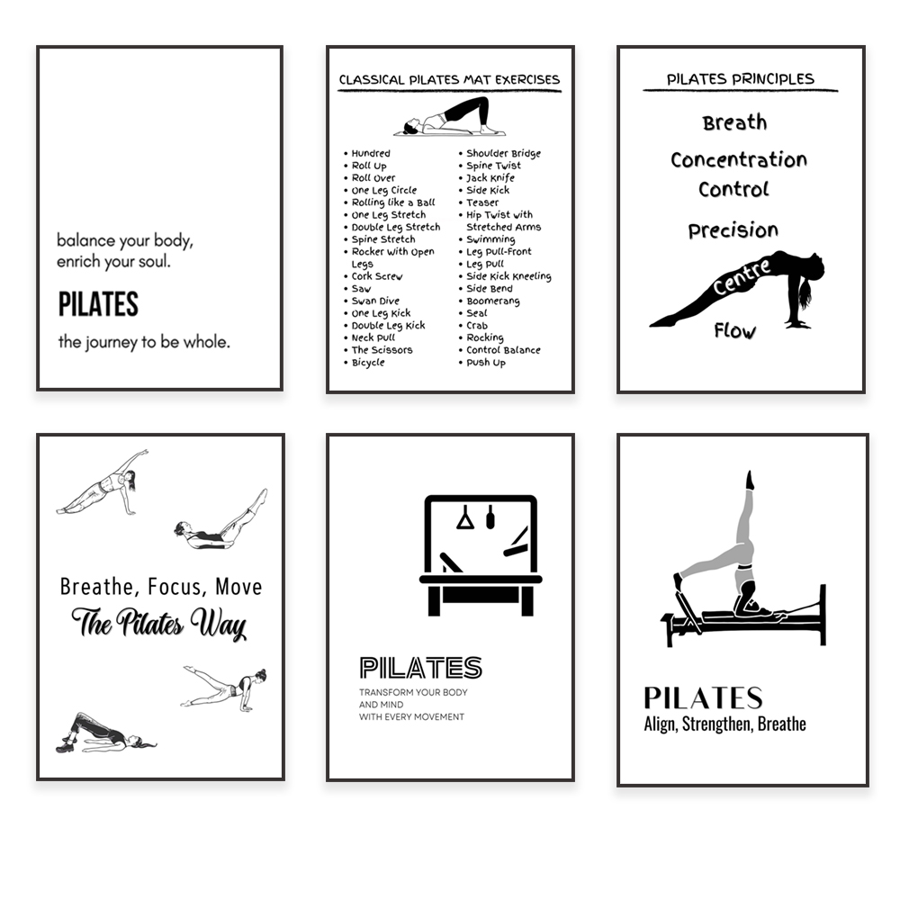 Pilates poses, princípios de p - Health Wellness Poster avaliação e preço